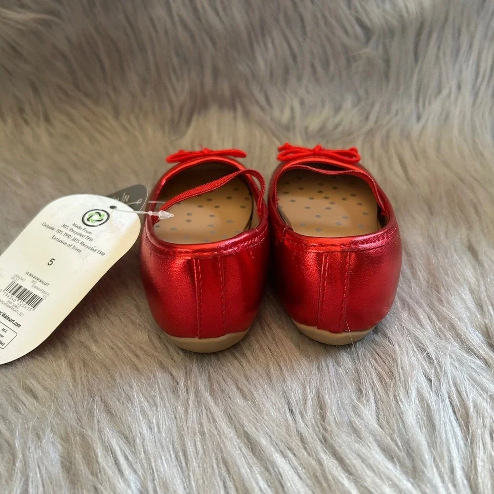 Wonder Nation Bow Ballet Shoes Baby Girls Size 5 Red Mary‎ Jane Slip On